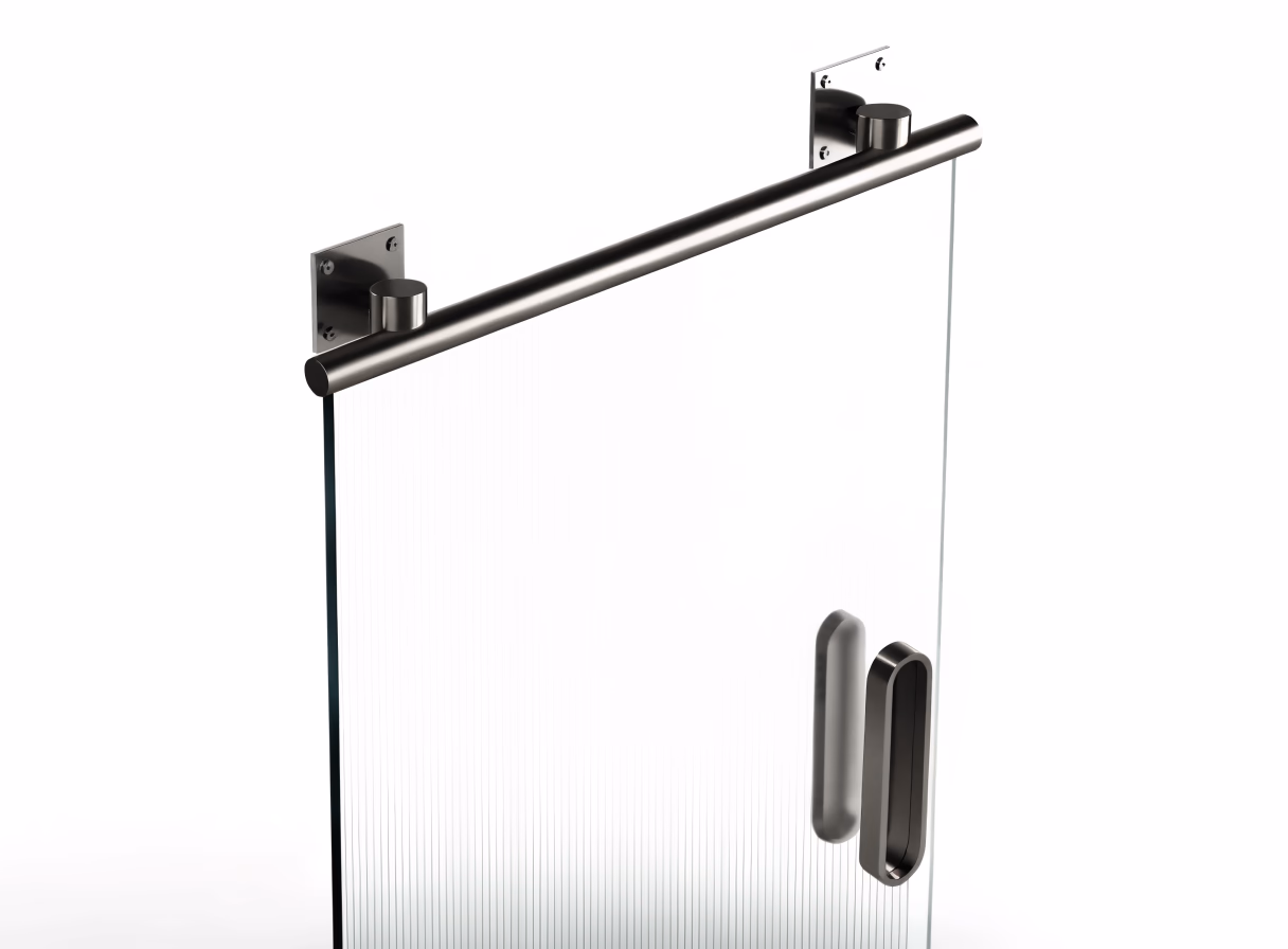Ganzglas-Schiebetür mit Edelstahlschiene